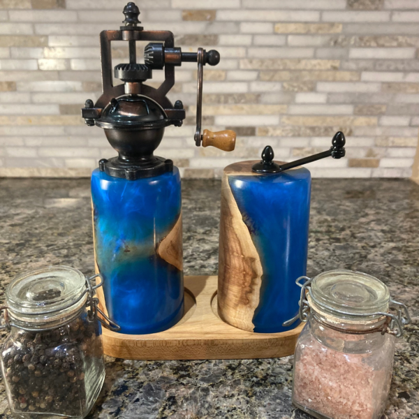 Pepper & Salt Grinder - Maple Burl & Blue Resin #1 - Image 2