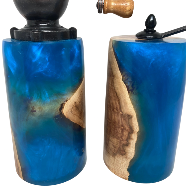 Pepper & Salt Grinder - Maple Burl & Blue Resin #1 - Image 5