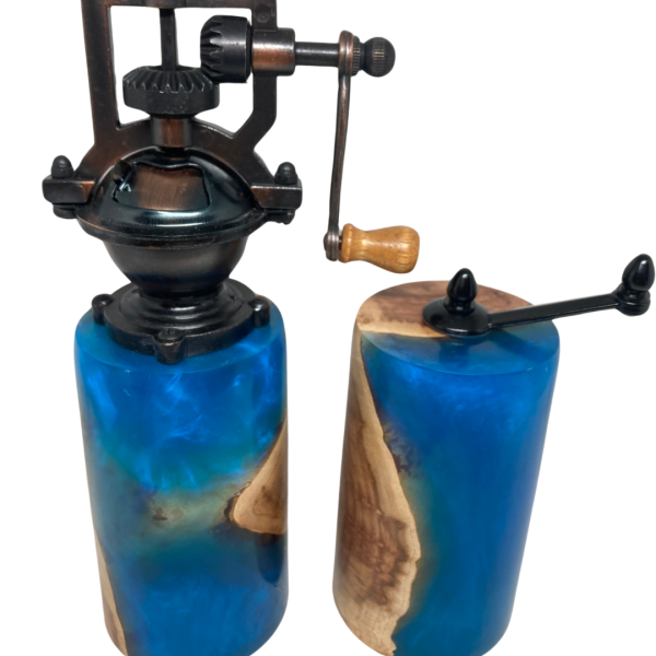 Pepper & Salt Grinder - Maple Burl & Blue Resin #1 - Image 6