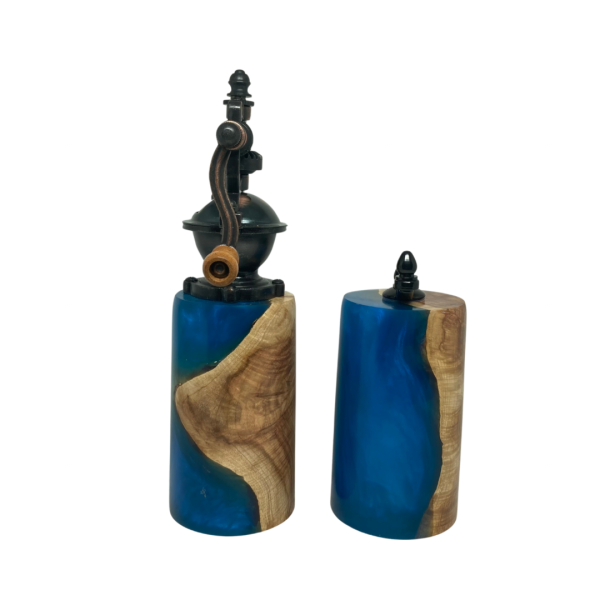 Pepper & Salt Grinder - Maple Burl & Blue Resin #1 - Image 7