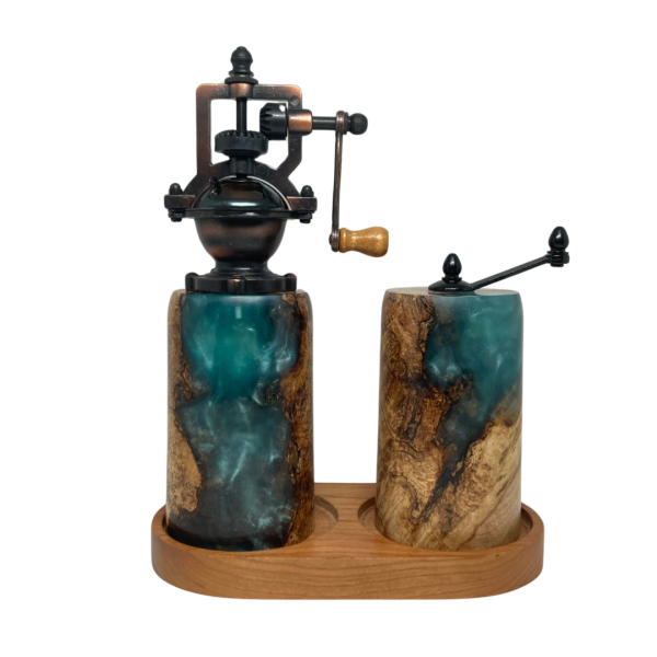 Pepper and Salt Mills - Yellow Birch Burl and Aqua Resin #6