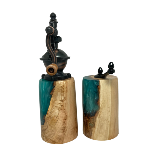 Pepper and Salt Mills - Cherry Burl and Aqua Resin #1 - Image 9