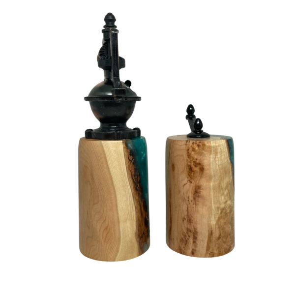 Pepper and Salt Mills - Cherry Burl and Aqua Resin #1 - Image 7