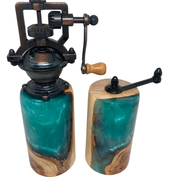 Pepper and Salt Mills - Cherry Burl and Aqua Resin #3 - Image 6