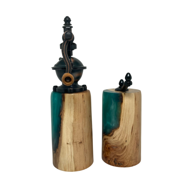 Pepper and Salt Mills - Cherry Burl and Aqua Resin #3 - Image 9