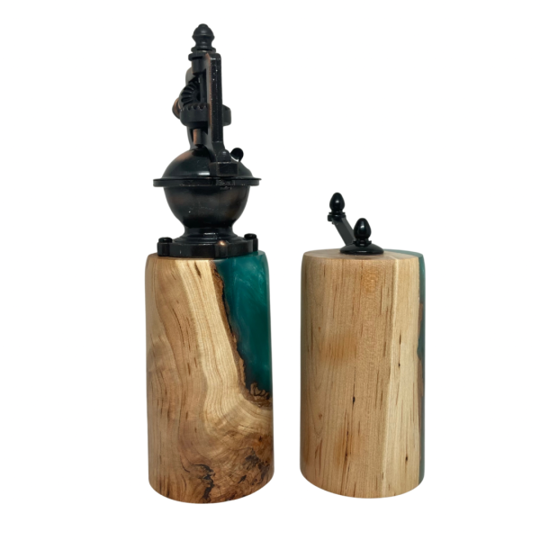 Pepper and Salt Mills - Cherry Burl and Aqua Resin #3 - Image 7